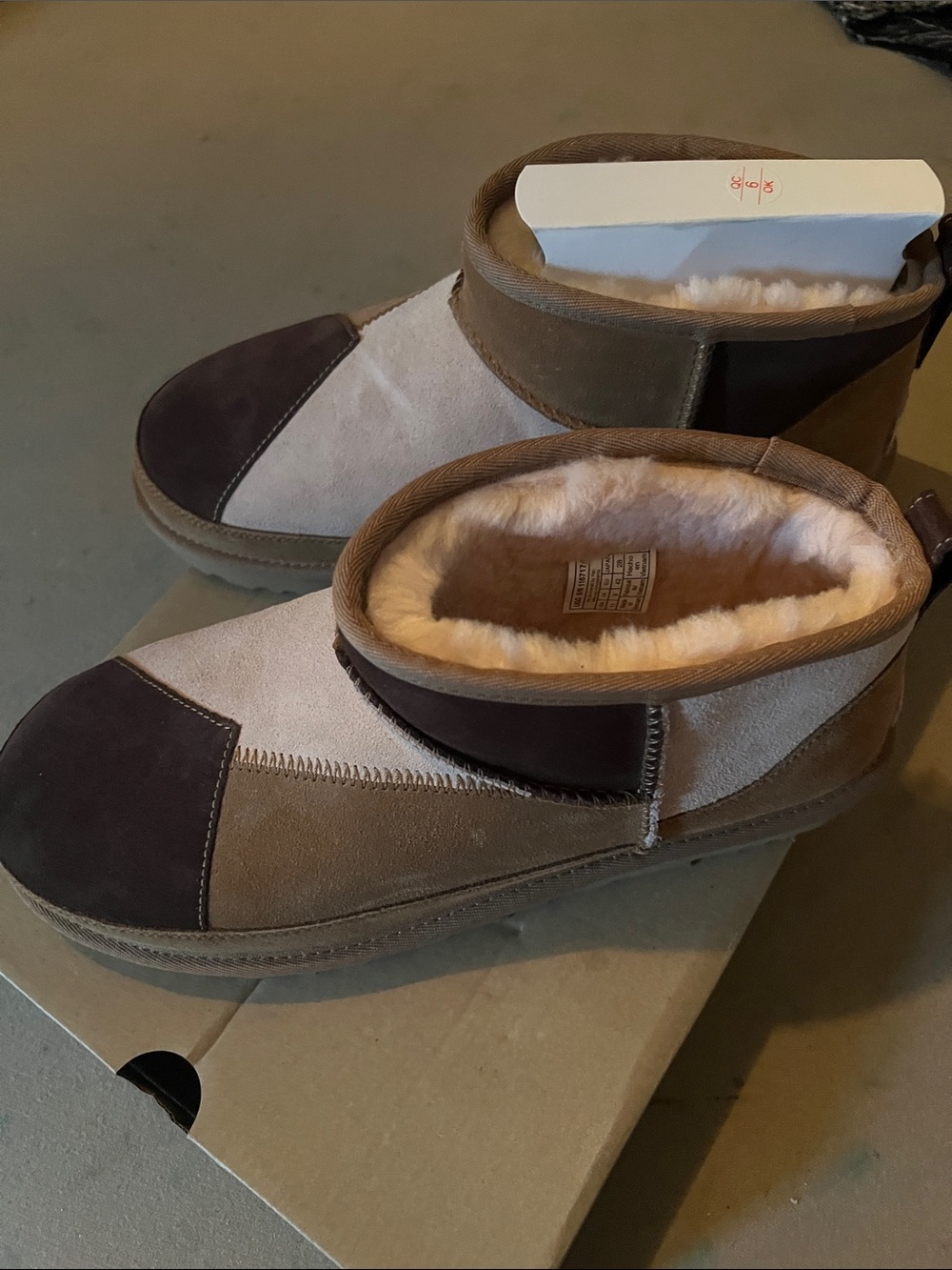 UGG Women's Two-Tone Suede Ankle Booties in Brown and Cream